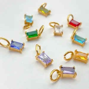Stainless steel gold plated geometric square crystal zircon DIY pendant jewelry accessories