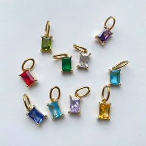 Colorful rectangular cubic zirconia pendants gold plated DIY jewelry charms multi color gemstone