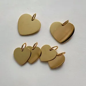 Gold heart shape titanium steel pendant charms DIY jewelry accessories engraving blanks detail view.