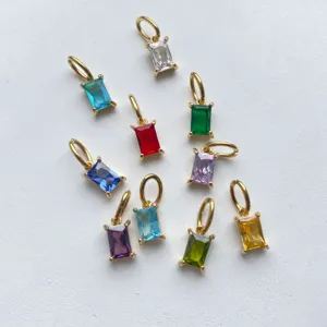 Gold plated colorful rectangular cubic zirconia pendant charms DIY jewelry making accessories