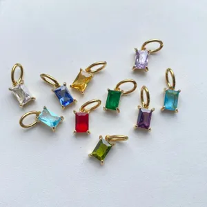 Colorful rectangular zircon crystal pendant charms gold-plated DIY jewelry components