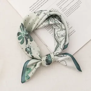 Elegant mulberry silk square scarf for women, floral printed neckerchief versatile accessory.