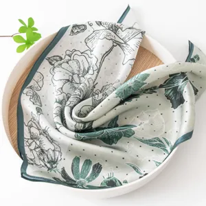 Elegant green floral silk square scarf for women, stylish neckerchief accessory main view.