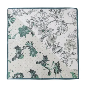 Elegant floral silk square scarf for women, chic botanical line art design for versatile styling.