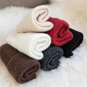 Winter warm wool knit beanie hat for men and women, thick thermal solid color pull-on cap.