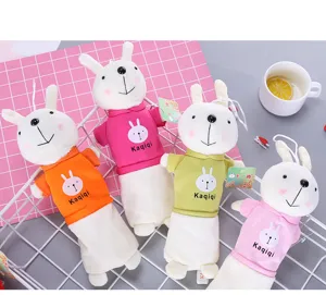Cute rabbit plush pencil pouch cartoon cute stationery bag for students school supplies.