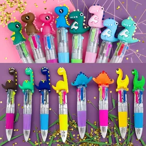 Mini Cute Cartoon Dinosaur 4-Color Ballpoint Pen Multi-Color Push Press Pen Student School Stationery Gift Writing Pen