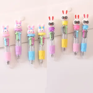 Stylo à Bille 4 Couleurs de Dessin Animé de Pâques Mignon Mini Tête de Lapin Stylo Poussoir Cadeau Étudiant