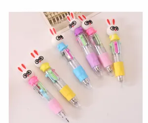 Stylo à bille quatre couleurs tête de lapin de Pâques mignon, stylo multicolore de bande dessinée.