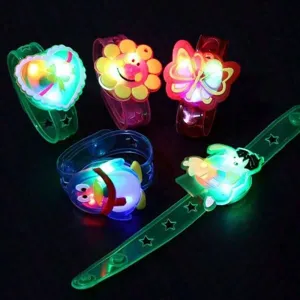 Details of colorful LED flashing slap bracelets for kids glowing party toys and gifts.