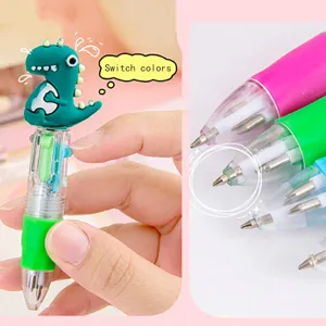 Cute dinosaur 4-color ballpoint pen, mini press type colorful writing pen for students.