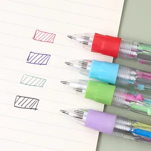 Mini 4-color ballpoint pen cute transparent click student stationery detail view.