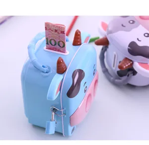 Jolie tirelire vache de dessin animé en fer blanc avec serrure et poignée pour enfants