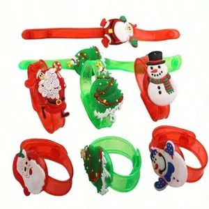 Christmas glowing slap bracelet for kids, cute Santa snowman tree silicone wristbands.