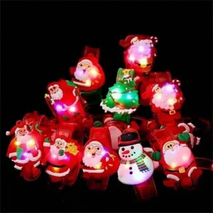 Christmas LED flashing light up rings cute Santa snowman glowing party toys wristbands for kids