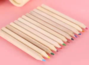 Natural wood colored pencils set, 12 vibrant colors for kids drawing and school art projects.