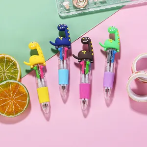 Mini 4-Color Ballpoint Pen Cute Cartoon Dinosaur Push Pen Student Gift Stationery