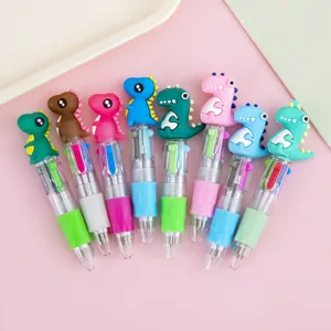 Cute cartoon dinosaur 4 color ballpoint pen set, multi-color push pens for student gifts.