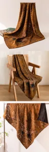 Retro mulberry silk square scarf featuring elegant crane and wave prints, luxury vintage accessory.