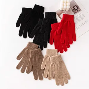 Pure cashmere knit gloves for winter, soft warm solid color full finger gloves for men and women