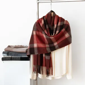 Women Winter Warm Cashmere Scarf Classic Plaid Tassel Wrap Casual Minimalist Fashion Soft Pashmina Shawl
