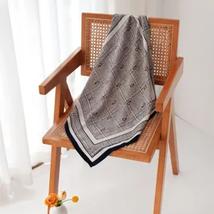 Classic paisley plaid square scarf for women, elegant vintage silk feel neck scarf accessory.