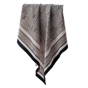 Luxury paisley silk wool square scarf for women, elegant autumn winter neck scarf design.