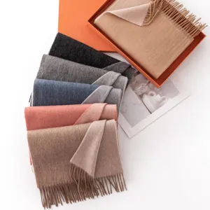 Bufanda de lana de doble cara lisa invierno cálida con flecos casual chic unisex elegante