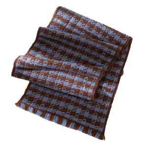 Sciarpa in maglia a quadri marrone e blu uomo donna, scalda-collo caldo invernale autunnale.