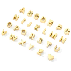 Pendentifs lettres de l'alphabet en acier inoxydable doré pour accessoires de bijoux DIY