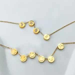 Gold stainless steel smiley face star charm jewelry DIY detail accessory with shiny zircon.