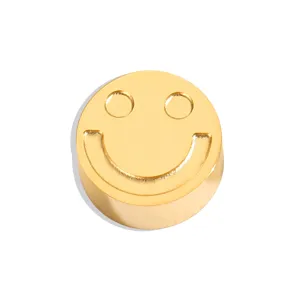 Gold stainless steel smiley face metal bead detail shot for DIY jewelry making component