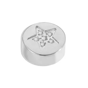 Stainless steel star charm bead with sparkling clear cubic zirconia stones for DIY jewelry.