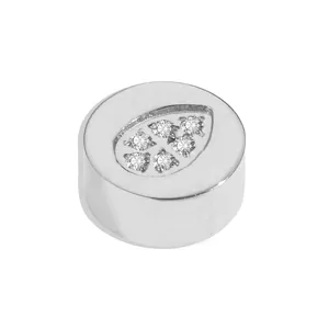 Stainless steel cylindrical DIY charm bead detail, teardrop stone inlay accessory for bracelets.