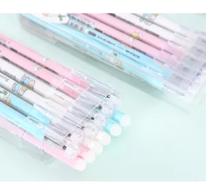Detail shot of cute pastel erasable gel pens set, 0.5mm tip, perfect Korean style stationery.