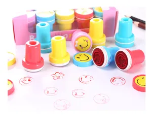 Colorful cartoon smiley face stamp set for kids stationery, cute plastic stamps for school, new.