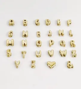 Gold 3D puffy alphabet letter beads set for DIY jewelry making, cute charm pendants parts.