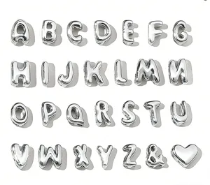 3D silver puffy alphabet letter charms beads initial pendant for DIY jewelry making