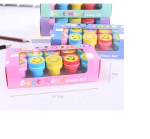 Children smiley face stamp set colorful plastic toy cute stationery for kindergarten teaching kids learning