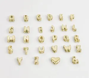 Gold 3D letter charms alphabet metal beads for custom DIY jewelry making accessories.