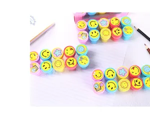 Cartoon smile face stamp set for kids, colorful plastic toy stamps for school and DIY art crafts.