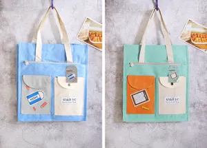 Borsa tote in tela carina e creativa per studenti borsa shopping con tasca di cancelleria