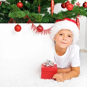 Christmas Santa hat for kids and adults, festive holiday party headwear and decorative gift box.