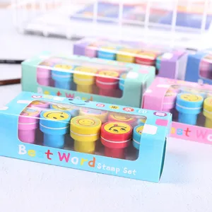 Cute smiley face stamp set for kids, colorful cartoon design school stationery, fun toys.