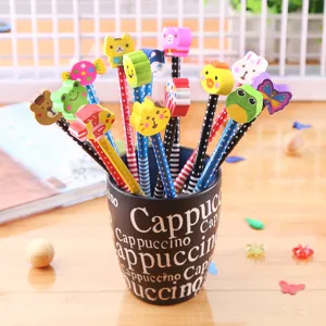 Süßes Cartoon Holzbleistift HB Miene Mit Radiergummi Oben Bunte Kinder Schule Schreibwaren Bleistift