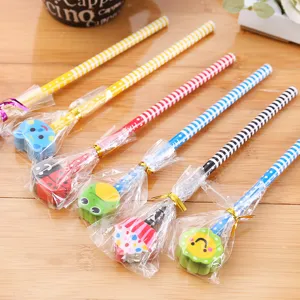 Lápices de madera de dibujos animados con gomas de borrar, regalos escolares perfectos.