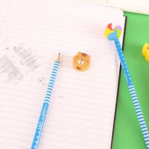 Bonito juego de lápices y borradores de dibujos animados papelería creativa para estudiantes