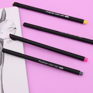Black fineliner color pens 0.4mm detail view, fine tip sketching and outlining art pens set.