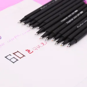 Fine tip colored fineliner pens detail shot, showing fine nibs and smooth writing performance.