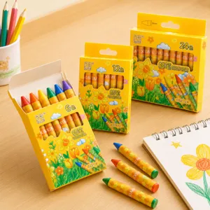 Kids crayon set with 6 12 24 colors yellow box packaging school drawing painting supplies